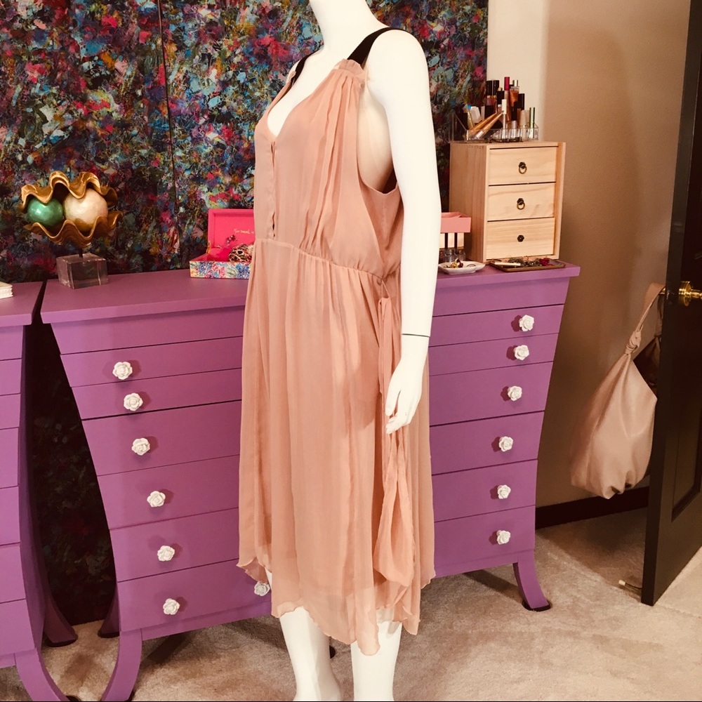 Vera Wang Ballet Pink Peach Chiffon Button Dress - Picture 8 of 11